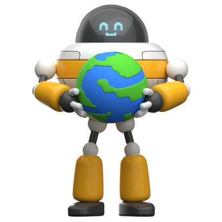 Robot Holding Globe  3D Illustration