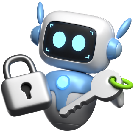 Robot Holding Key And Lock  3D Illustration