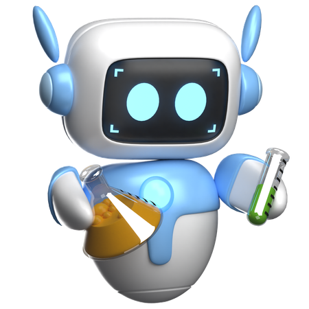 Robot Holding Laboratory Bottle  3D Illustration