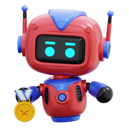 Robot Holding Medal  3D Illustration