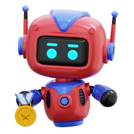 Robot Holding Medal  3D Illustration