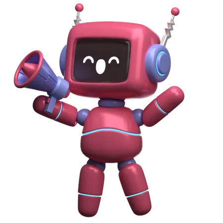 Robot Holding Megaphone  3D Illustration