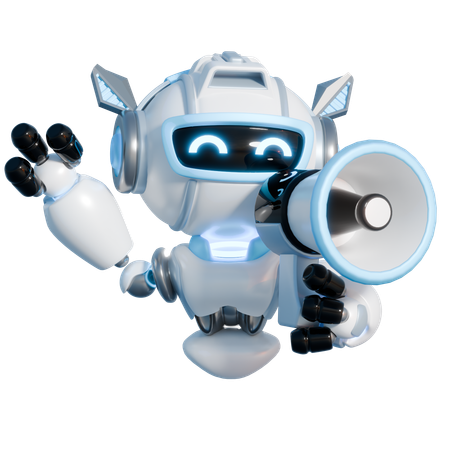 ROBOT HOLDING MEGAPHONE  3D Illustration