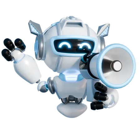 ROBOT HOLDING MEGAPHONE  3D Illustration