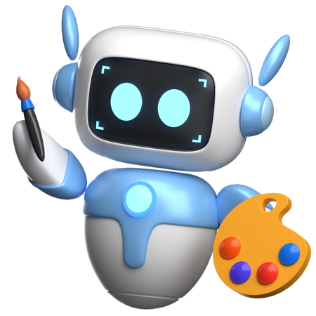 絵筆とパレットを持つロボット  3D Illustration