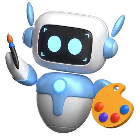 Robot Holding Paintbrush And Palette  3D Illustration