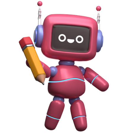 Robot Holding Pencil  3D Illustration