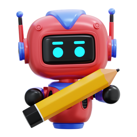 Robot Holding Pencil  3D Illustration
