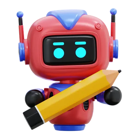 Robot Holding Pencil  3D Illustration