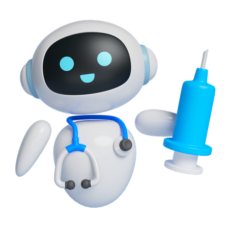 Robot Holding Stethoscope And Syringe  3D Icon