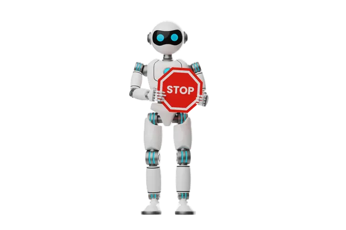 Robot holding stop sign  3D Icon