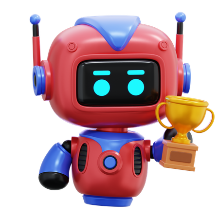 Robot Holding Trophy  3D Illustration