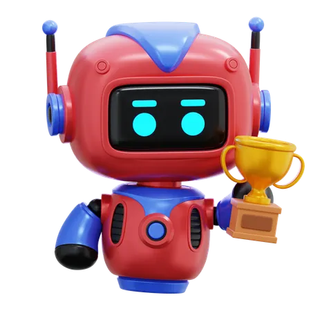 Robot Holding Trophy  3D Illustration