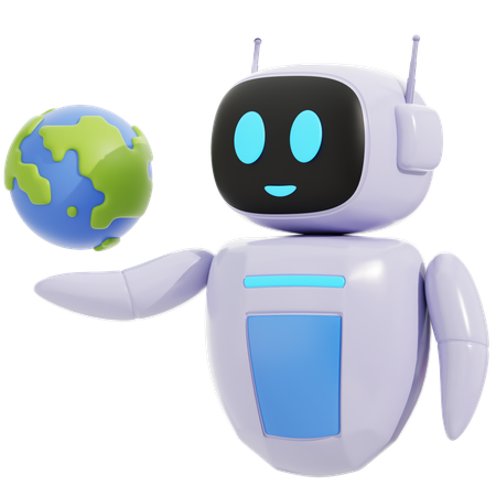 Robot inteligente sosteniendo la tierra  3D Icon