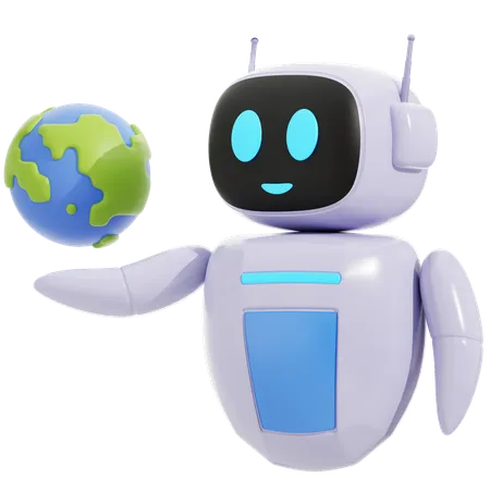 Robot inteligente sosteniendo la tierra  3D Icon