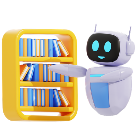 Robot intelligent avec livre de bibliothèque  3D Icon