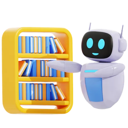 Robot intelligent avec livre de bibliothèque  3D Icon