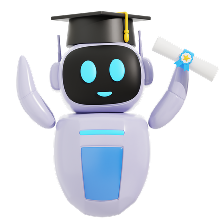 Robot intelligent avec chapeau de diplômé et diplôme  3D Icon