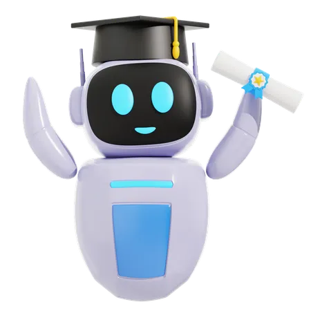 Robot intelligent avec chapeau de diplômé et diplôme  3D Icon