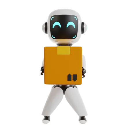 Robot Is Holding Floppy Disk  3D Illustration