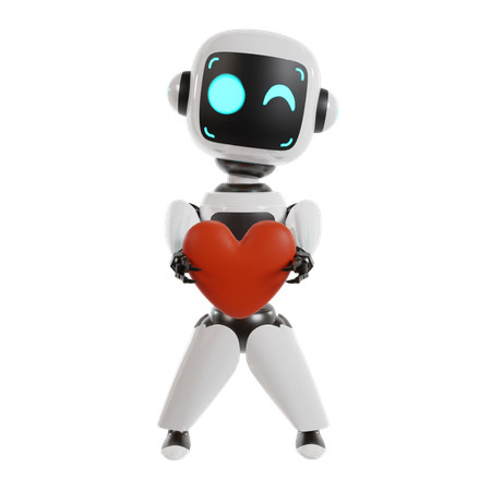 Robot Is Holding Heart  3D Illustration