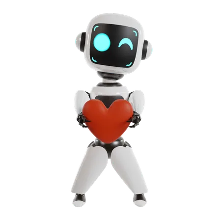 Robot Is Holding Heart  3D Illustration