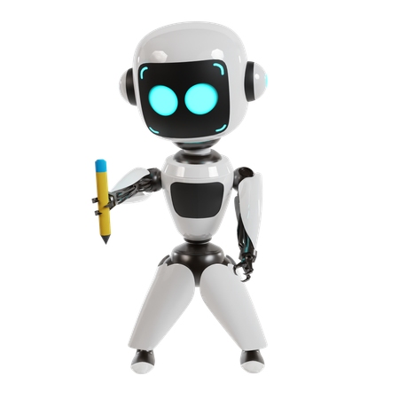 Robot Is Holding Pencil  3D Illustration