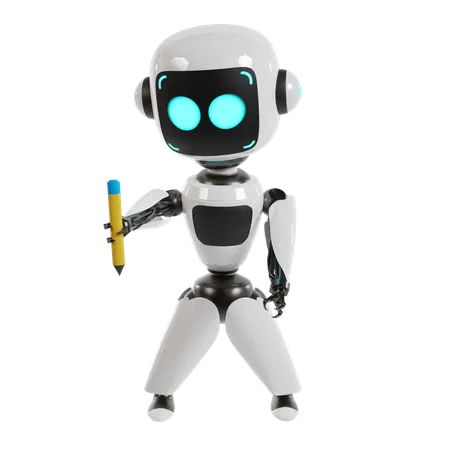 Robot Is Holding Pencil  3D Illustration