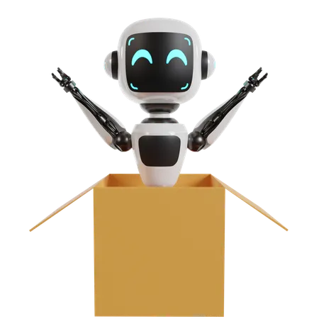 Robot Is Sitting Inside Gift Box  3D Illustration