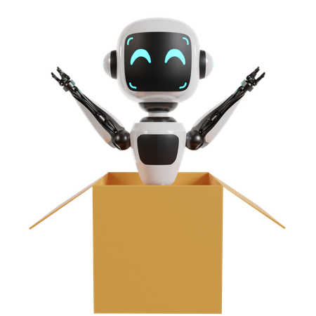 Robot Is Sitting Inside Gift Box  3D Icon