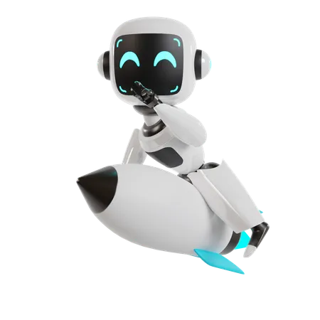 Robot Is Sitting On Missile  3D Illustration