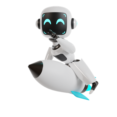 Robot Is Sitting On Missile  3D Illustration