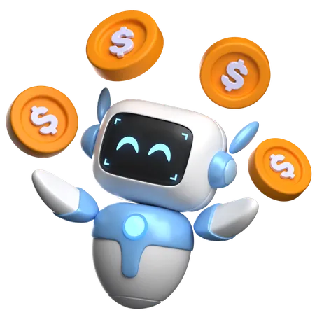 Robot Juggling Coins  3D Illustration