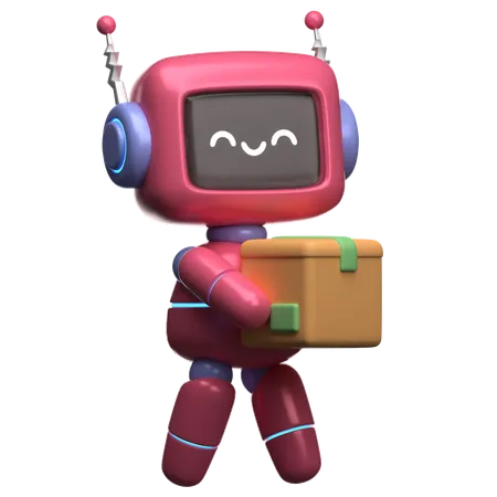 Robot Lifting Box  3D Illustration