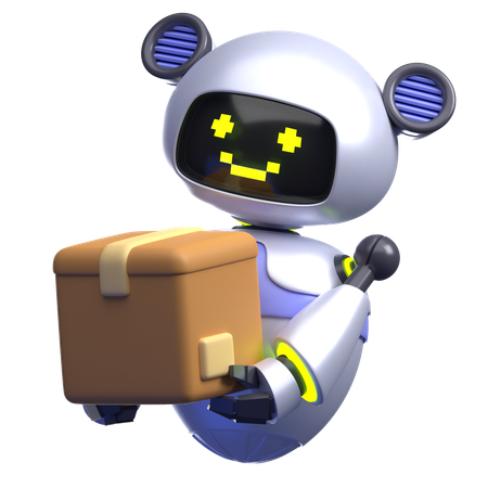 Robot Lifting Package Box  3D Illustration