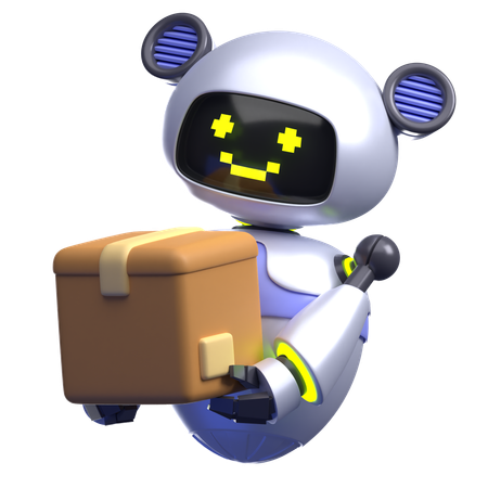 Robot Lifting Package Box  3D Illustration