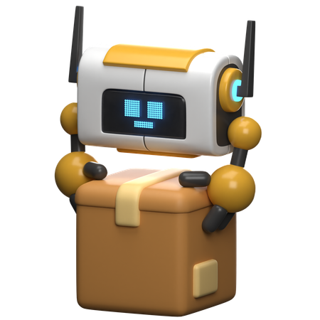 Robot Lifting Package Box  3D Illustration