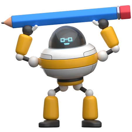 Robot Lifting Pencil  3D Illustration