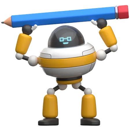 Robot Lifting Pencil  3D Illustration