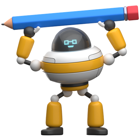 Robot Lifting Pencil  3D Illustration