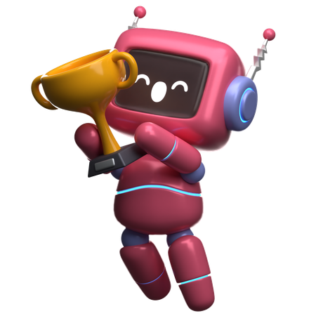 Robot Lifting Trophy  3D Icon
