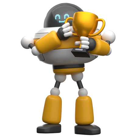 Robot Lifting Trophy  3D Illustration