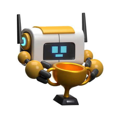 Robot Lifting Trophy  3D Illustration