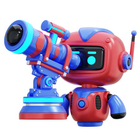 Robot Looking At Telescope  3D Illustration