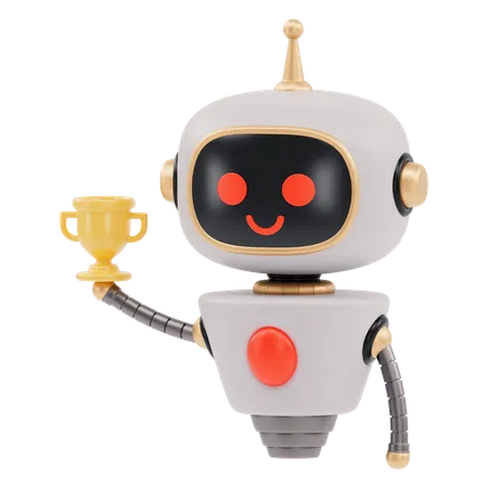 Robot mignon montrant le trophée  3D Illustration