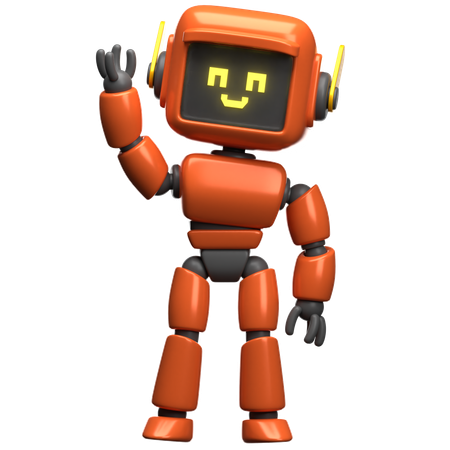 Robot naranja agitando la mano  3D Illustration