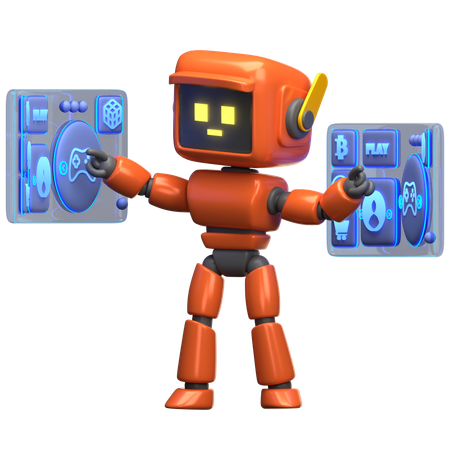 Robot naranja con pantallas interactivas  3D Illustration