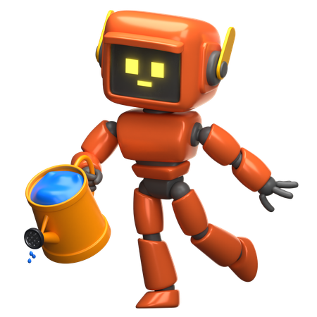 Robot naranja que lleva un cubo de agua  3D Icon