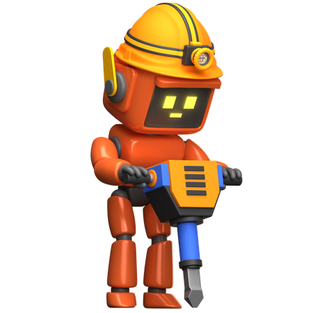 Trabajador de la construcción robot naranja con herramienta de martillo neumático  3D Illustration