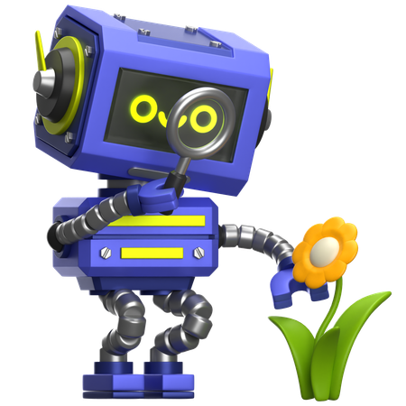 Robot Observing Flower  3D Icon